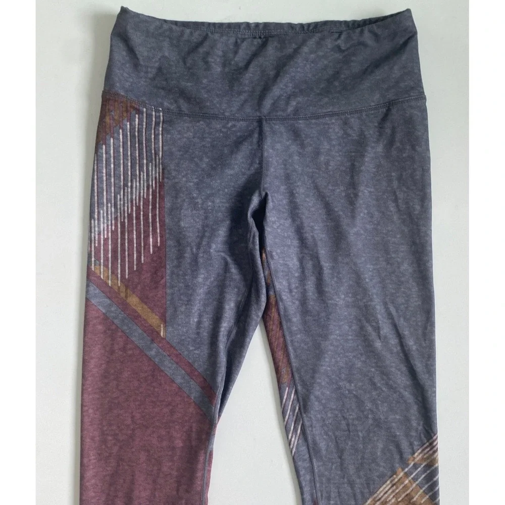 prAna Women Charcoal Burgundy Pillar Geometric Boho Space Dye Yoga Leggings S